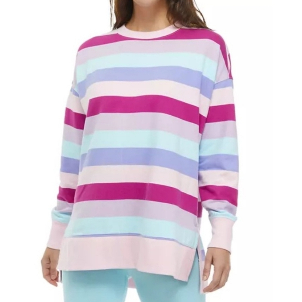Cabana by Crown & Ivy Womens M Multicolor Striped Oversized Sweatshirt Top